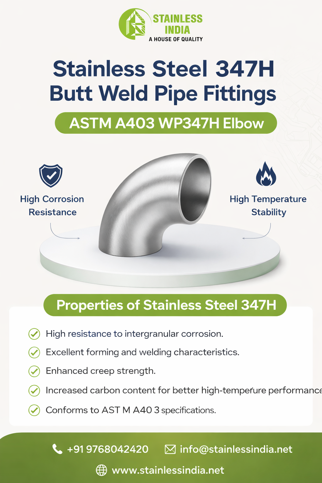 347H Stainless Steel Elbow Dimensions