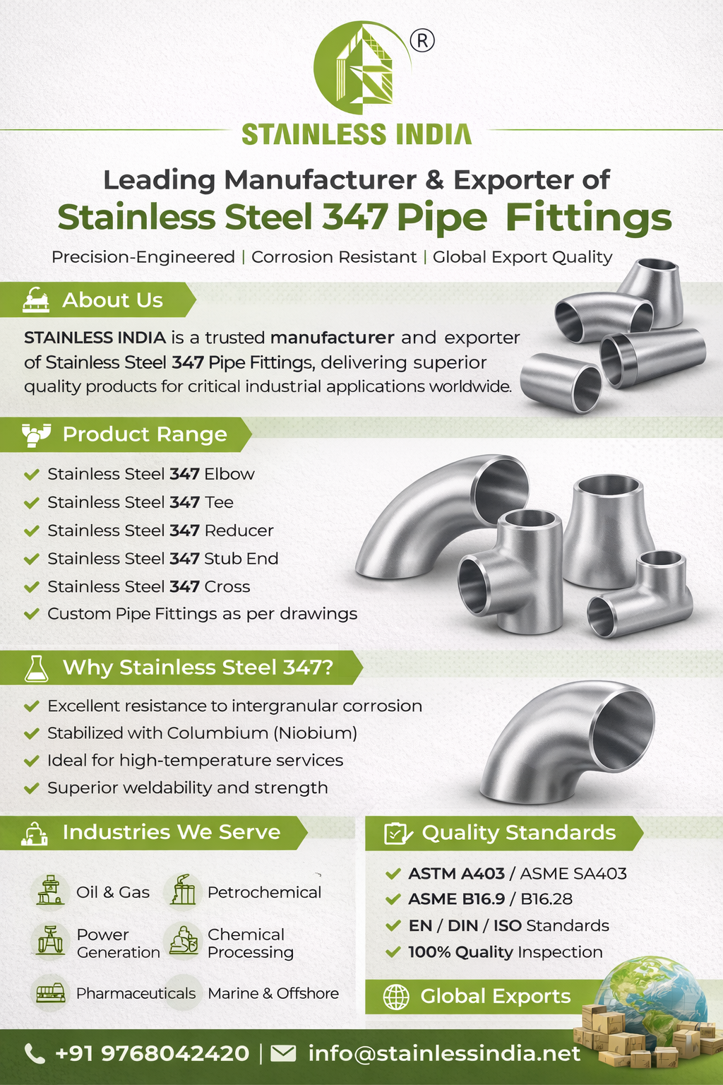 Industrial SS 347H Buttweld Elbow