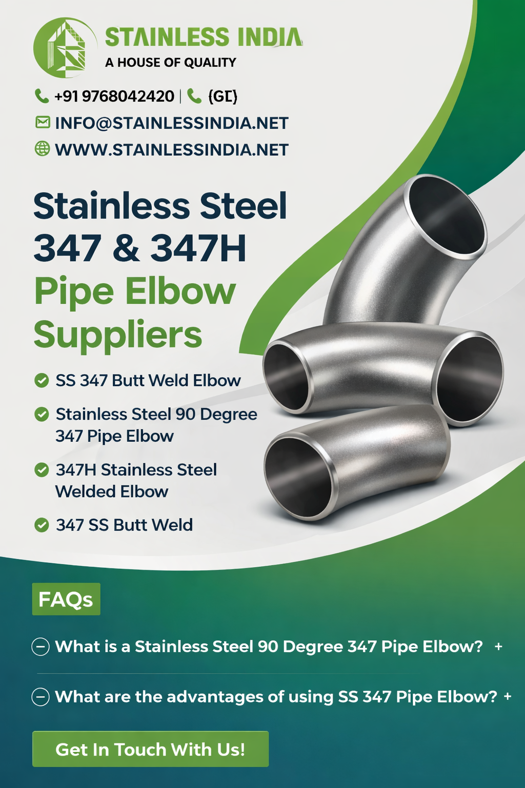 ASME B16.9 Stainless Steel 347H Elbow