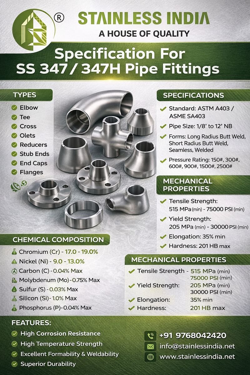 SS 347H Pipe Elbow with EN 10204 3.1 MTC