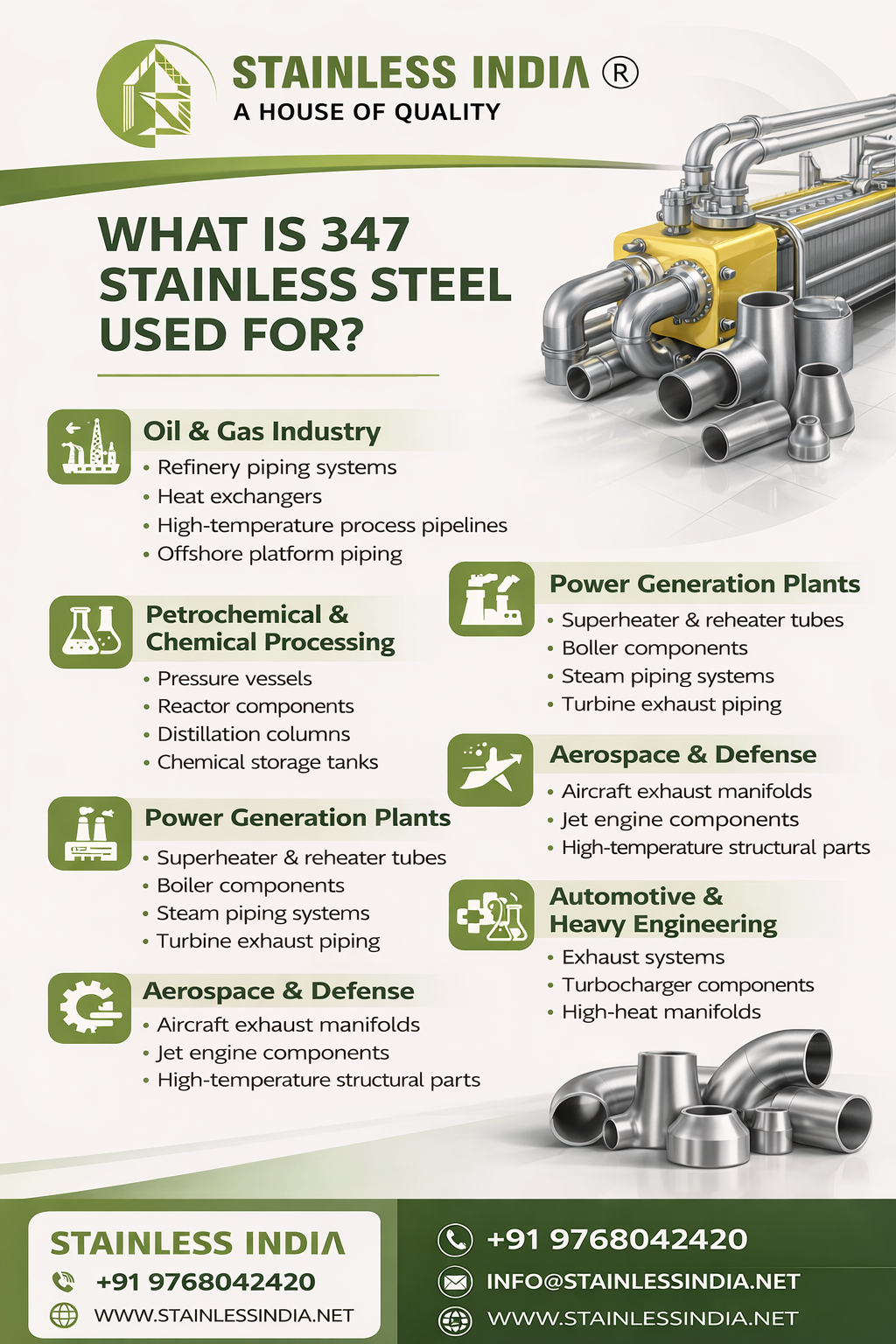 Stainless Steel 347H Pipe Fittings Applications