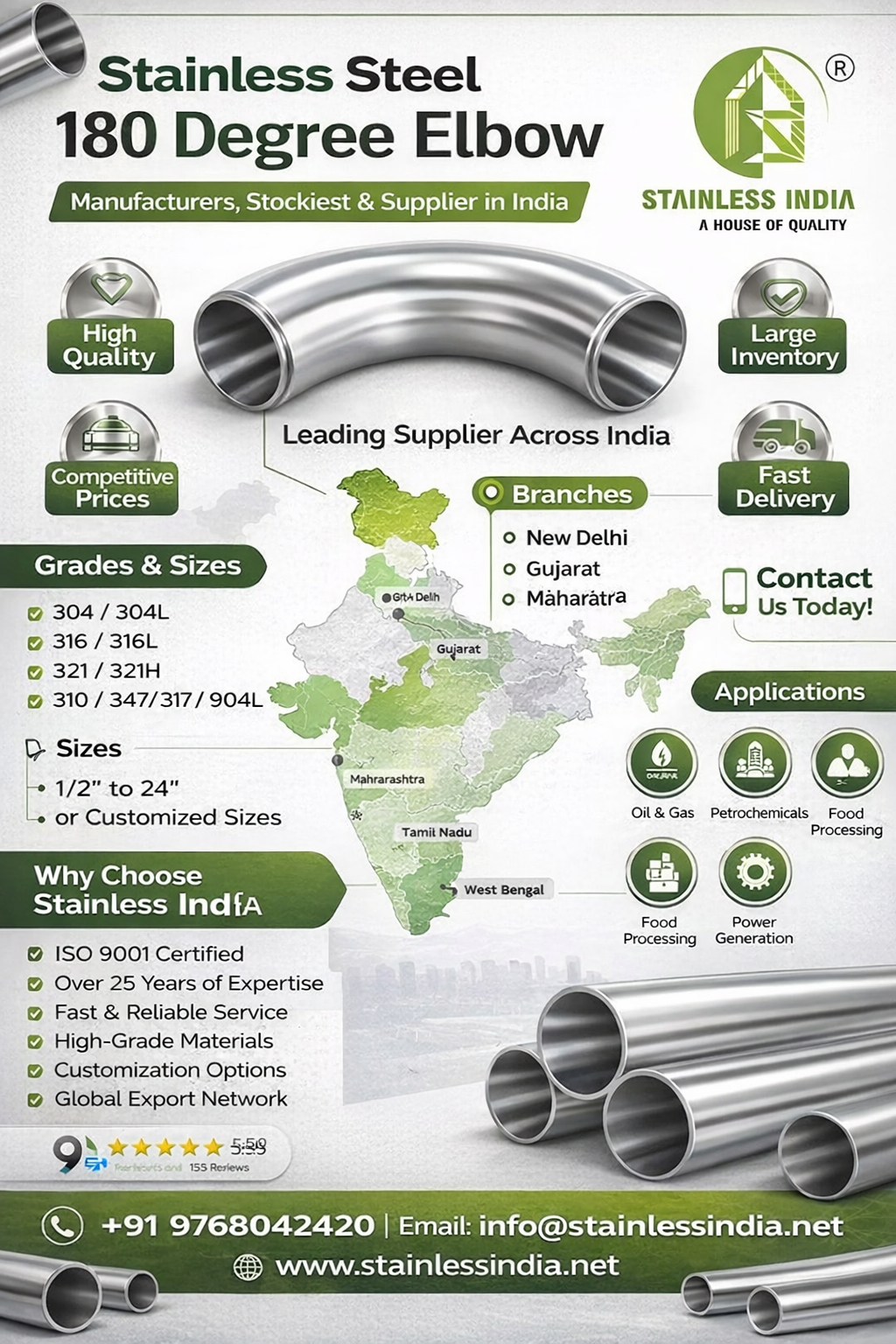 Stainless India ASTM A403 WP347H SS 347H Elbow